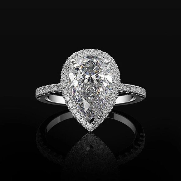 🎁 Elegant Water Drop Bright Zircon Thin Pear Wedding Ring for Women, PD510 - Picture 1 of 6